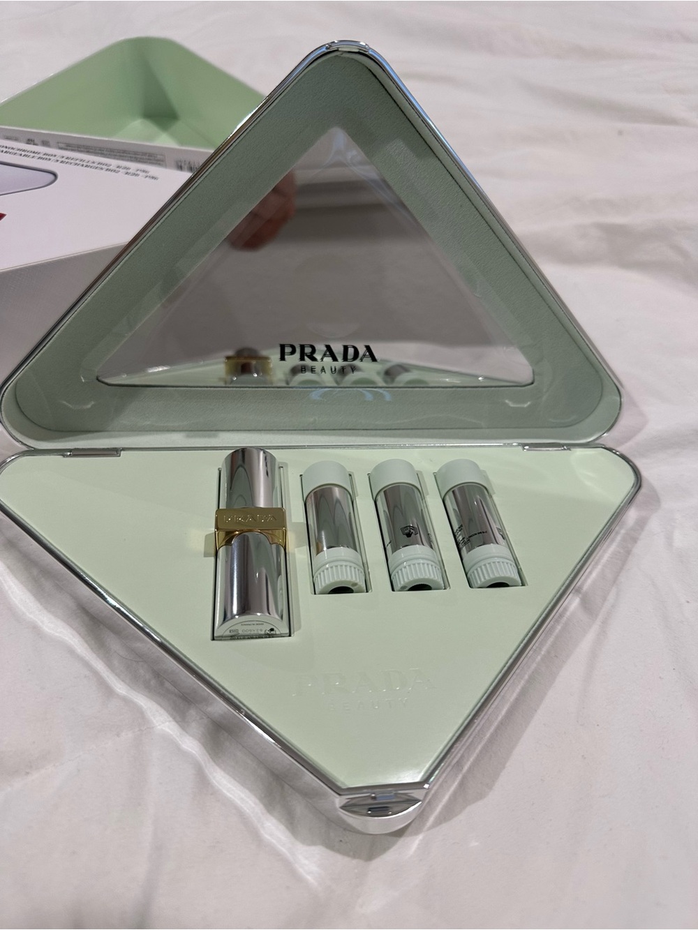 Prada White Triangle Monochrome Clutch - Picture 4 of 6